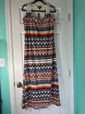 Boho Chevron Multi-Color Maxi Dress with Lace Straps